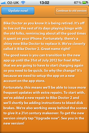 The funny message we used to move Bike Doctor App in the app store